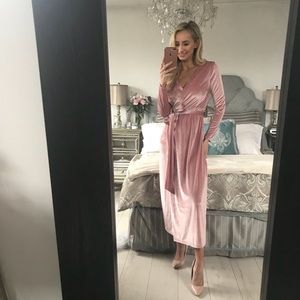 fitted lace wedding dress Pink Velvet Lace Up Maxi Dress main image 1